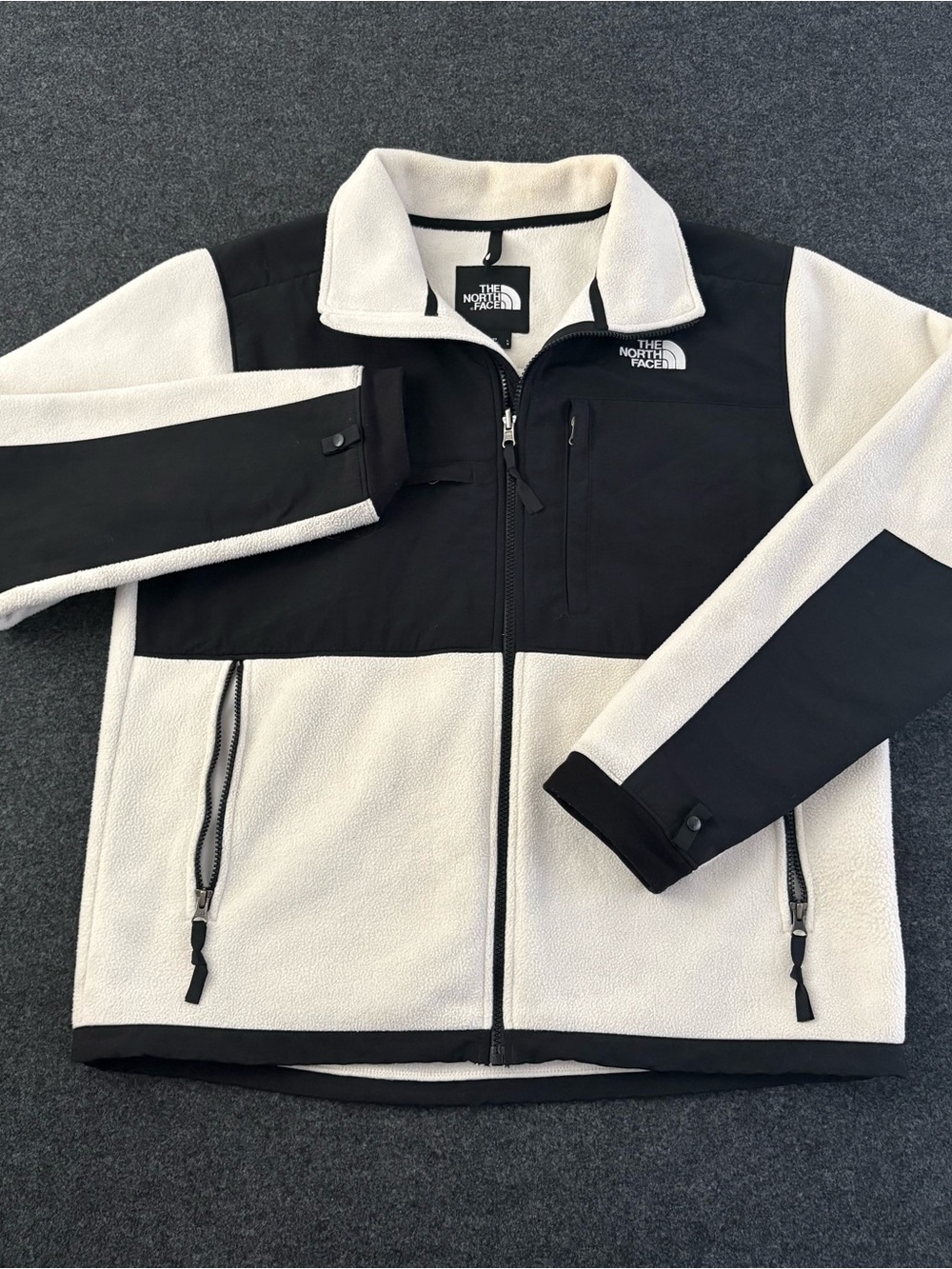 The North Face Denali Jacket Women L White Black Full Zip Pockets Fleece Hiking